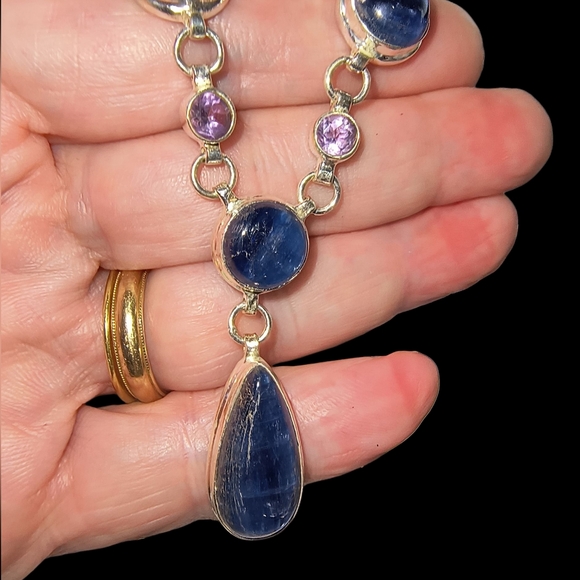 Sterling Silver Kyanite & Amethyst Necklace – Artisan Design with Teardrop - Picture 6 of 12